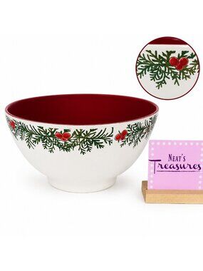 Lane WINTER WONDER Holiday Cottage Collection Red Ceramic Large Serving Bowl